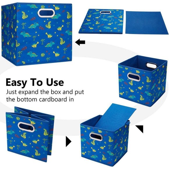 4 Sky-Blue Thick Fabric Drawer Foldable Cubes Organizer with Dual Metal Handles - Picture 5 of 7